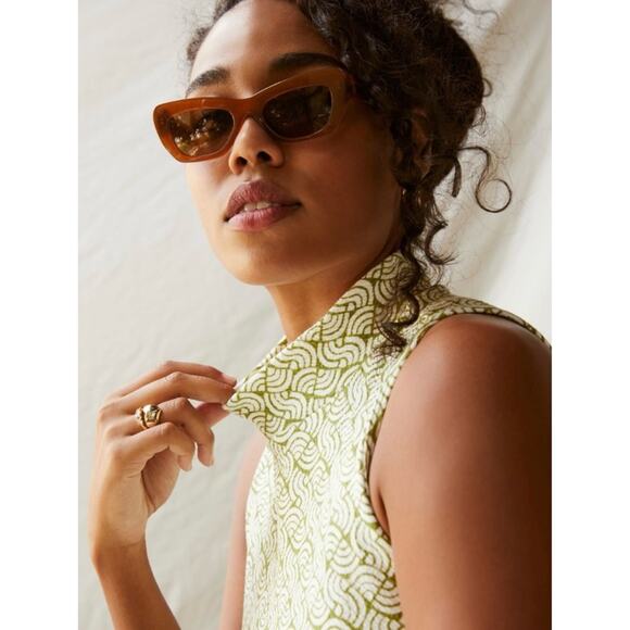 Maeve Structured Mock Neck Top Size M Green Motif Geometric Mod Anthropologie - Picture 2 of 14